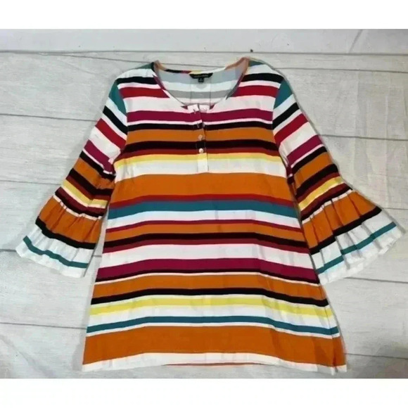 JOHN MARK rayon Striped Top Women’s Size S Babydoll Loose Fit Blouse Shirt boho - Picture 15 of 15